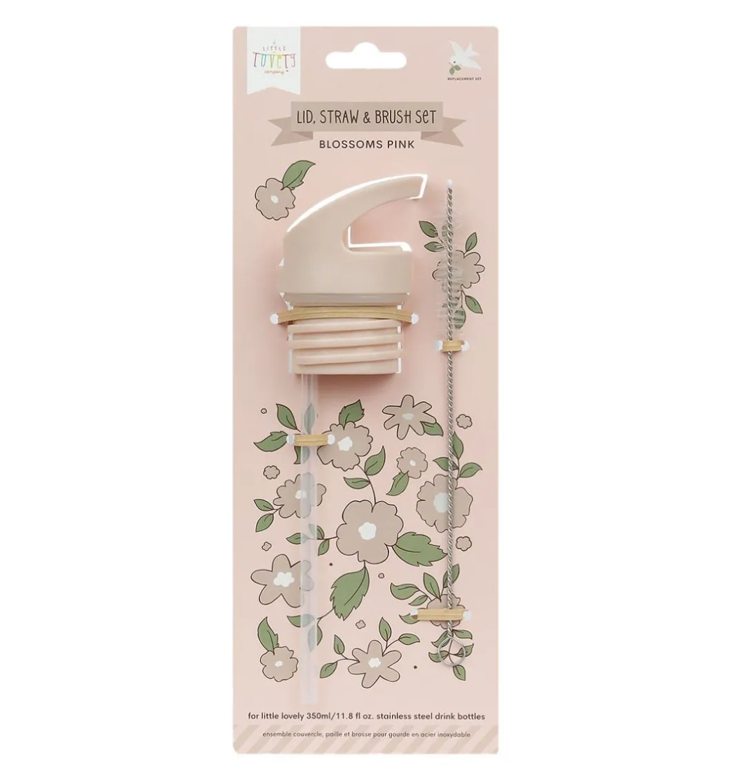 A Little Lovely Company Blossoms | Drink Bottles-Lid, straw & brush set: Blossom - pink
