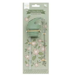A Little Lovely Company Blossoms | Drink Bottles-Lid, straw & brush set: Blossom - sage