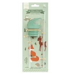 A Little Lovely Company Forest Friends | Drink Bottles-Lid, straw & brush set: Forest Friends