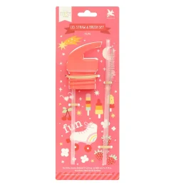 A Little Lovely Company Fun | Drink Bottles-Lid, straw & brush set: Fun