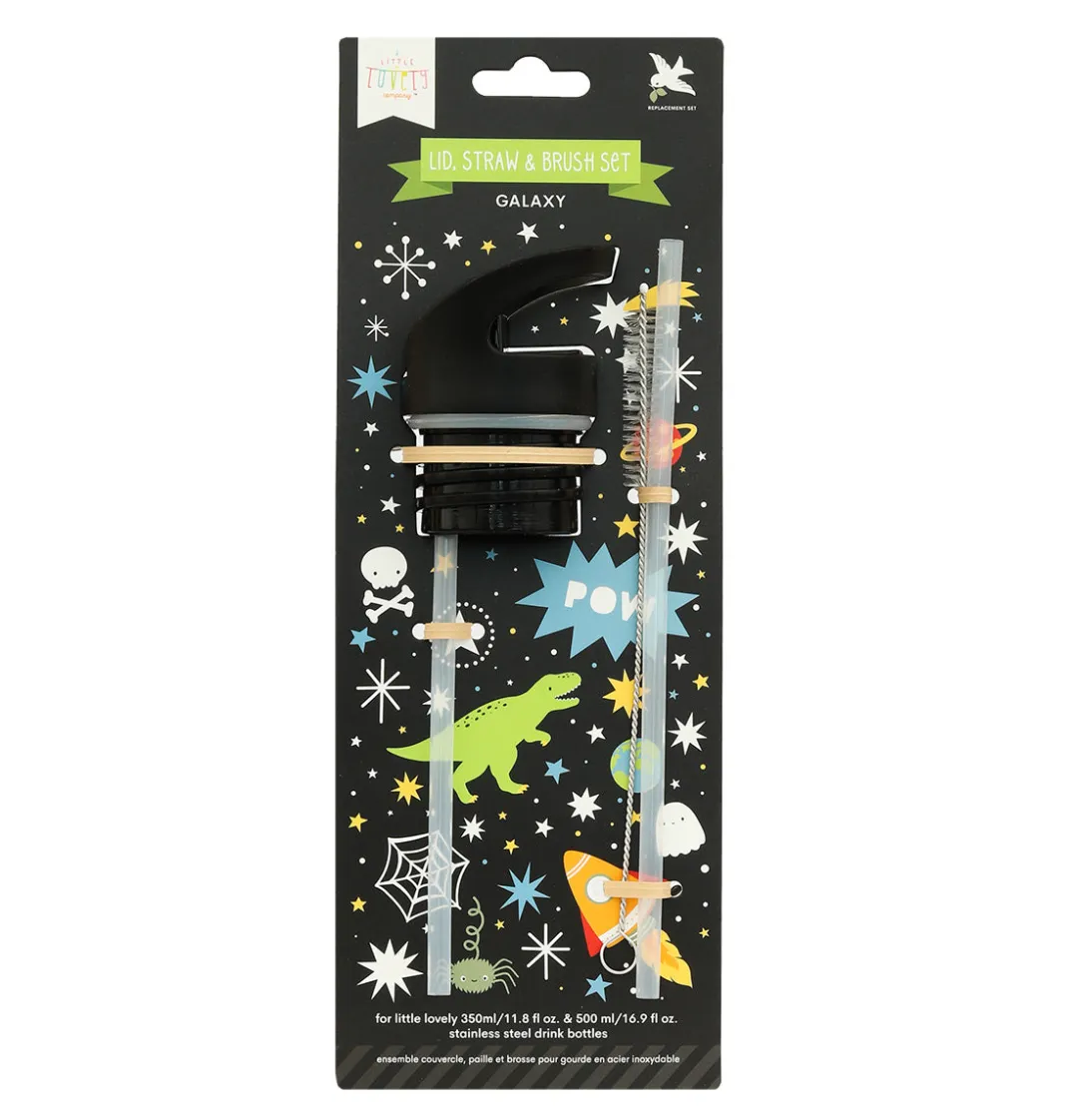 A Little Lovely Company Galaxy | Drink Bottles-Lid, straw & brush set: Galaxy