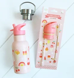 A Little Lovely Company Ice-cream | Drink Bottles-Lid, straw & brush set: Ice-cream
