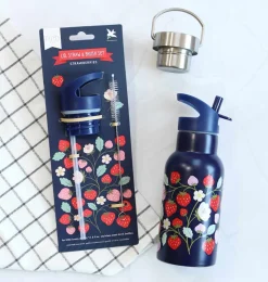 A Little Lovely Company Strawberries | Drink Bottles-Lid, straw & brush set: Strawberries
