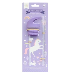 A Little Lovely Company Unicorn | Unicorn Dreams-Lid, straw & brush set: Unicorn Dreams