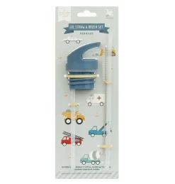 A Little Lovely Company Vehicles | Drink Bottles-Lid, straw & brush set: Vehicles
