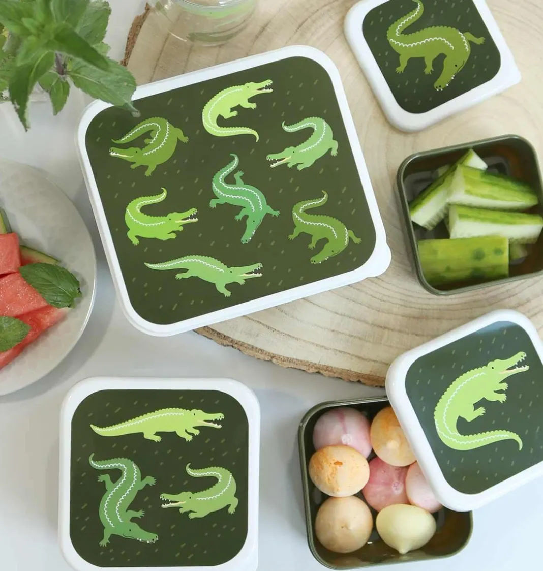 A Little Lovely Company Crocodiles | Lunch & Snack Boxes-Lunch & snack box set: Crocodiles