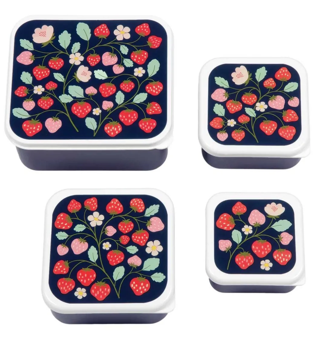 A Little Lovely Company Strawberries | Lunch & Snack Boxes-Lunch & snack box set: Strawberries