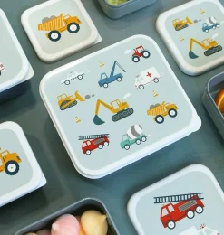 A Little Lovely Company Vehicles | Lunch & Snack Boxes-Lunch & snack box set: Vehicles