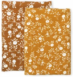 A Little Lovely Company Muslin Cloths-Muslin cloth set of 2: Blossom - ocher yellow