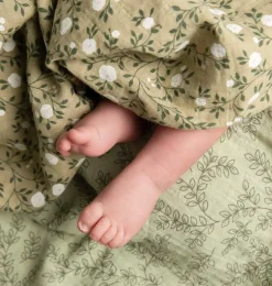 A Little Lovely Company Muslin Cloths-Muslin cloth set of 2: Blossom - dark sage