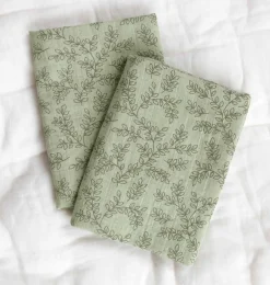A Little Lovely Company Muslin Cloths-Muslin cloth set of 2: Leaves - sage green