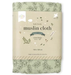 A Little Lovely Company Muslin Cloths Xl | Muslin Cloths-Muslin cloth XL: Leaves - sage green