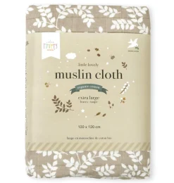A Little Lovely Company Muslin Cloths Xl | Muslin Cloths-Muslin cloth XL: Leaves - taupe