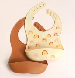A Little Lovely Company Rainbows | Silicone Bibs-Silicone bibs set of 2: Rainbows