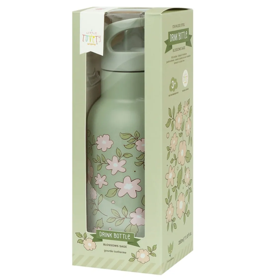 A Little Lovely Company Blossoms | Drink Bottles-Stainless steel drink bottle: Blossoms - sage